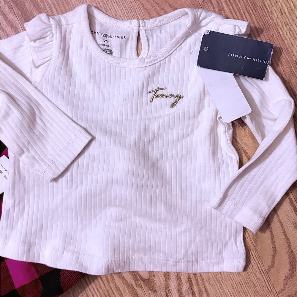 NWT Tommy Hilfiger Red & Black Flannel Dress W/White Long Sleeve Top SZ 12 Month - Picture 6 of 10